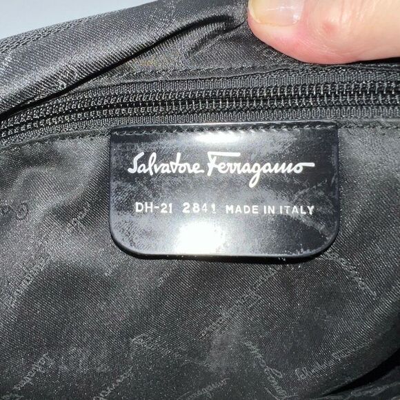 Salvatore Ferragamo Gancini Black Nylon and Patent Leather Shoulder Bag - Picture 12 of 16